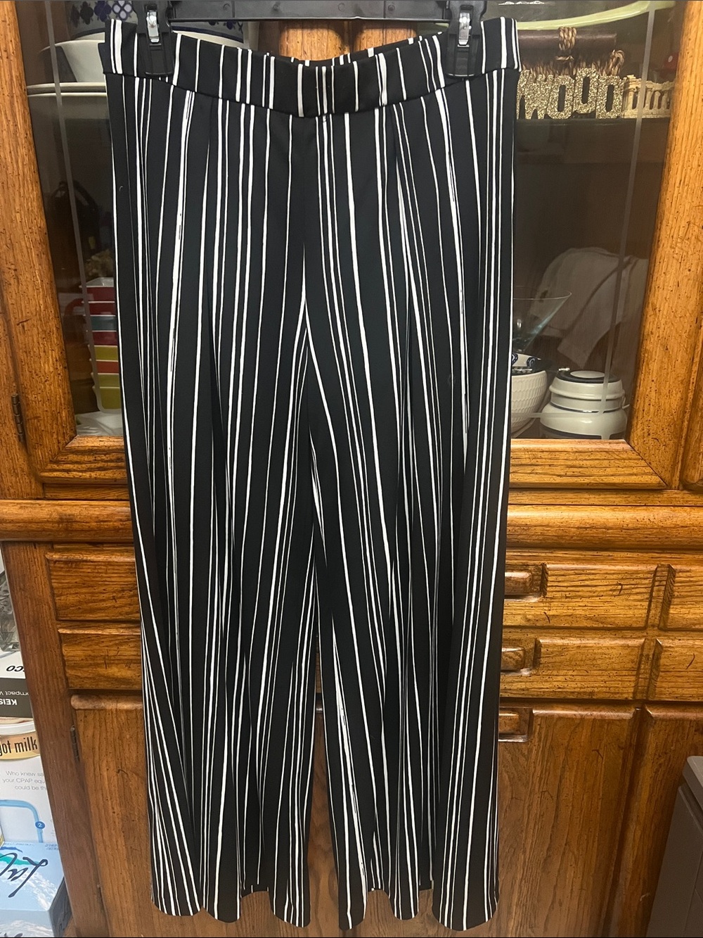Black and White Vertical Stripe Wide Leg Pants